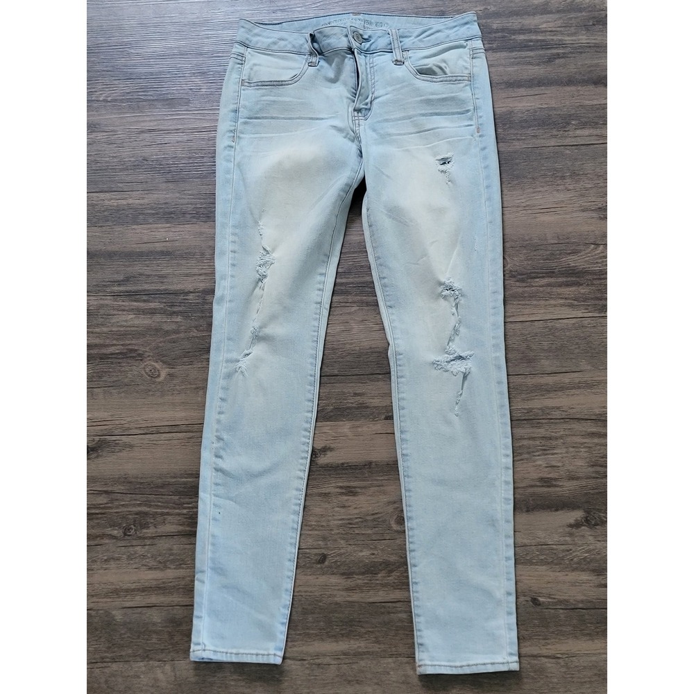 American Eagle Super Stretch‎ Jegging Light Wash Distressed Ripped Jeans Size 6